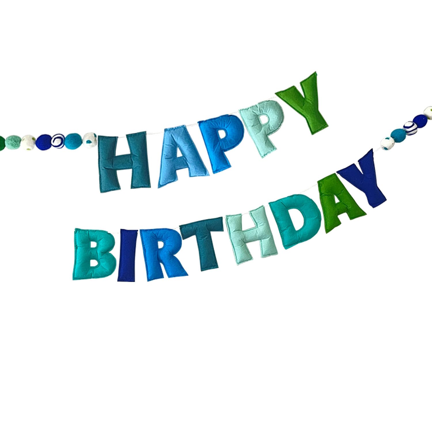Danduolai Pre-Strung Happy Birthday Banner - Felt Ball Garland, Rainbow Birthday Decorations, Personalized Sign for Party Decor, Photo Prop (Blue 3, 5 cm x 10)