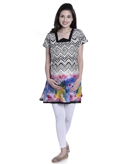 Women's Multicoloured Maternity/Feeding/Nursing Printed Kurti with Horizontal Zipper