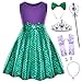 Princess Mermaid Green Dress Costumes for Toddler Little Girls with Headband,Crown,Mace,Gloves,Necklace,Earrings 2T 3T