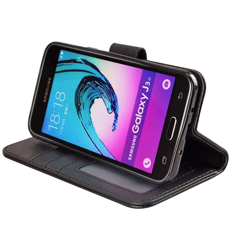 J3 2016 Case, MagicSky Galaxy J3 Wallet Case Folio Flip Premium PU Leather Case Cover with Card Holder Slot Pockets, Wrist Strap, Magnetic Closure For Samsung Galaxy J3 (2016) SM-J320 5.0\
