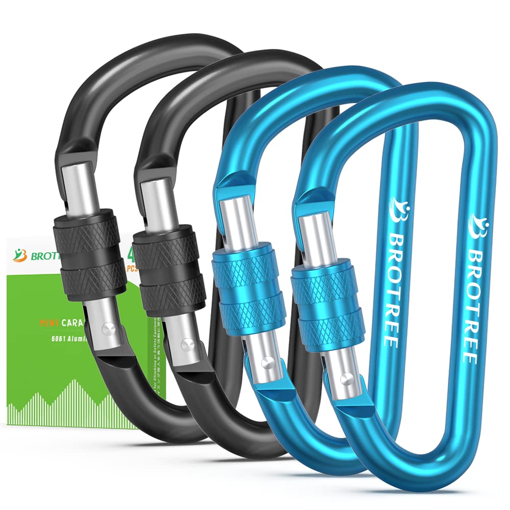 BROTREE Small Carabiner Clips Mini Locking Carabiner - 6cm Aluminum D-Ring