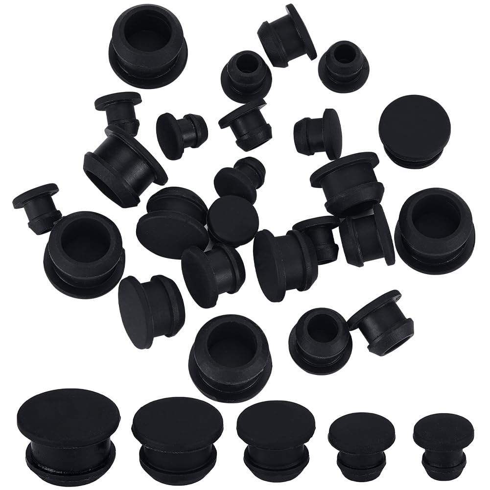 GORGECRAFT 30PCS 5 Sizes Black Silicone Stoppers for Salt and Pepper Shakers 6/7/9/11/13mm Salt Plug Stopper Replacement Bottle Caps Reusable Round End Cap Corks for Bottles Pipes