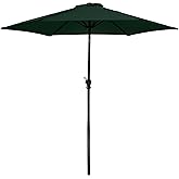 Elevon 9' Outdoor Patio Umbrella, Market Striped Umbrella with Push Button Tilt and Crank, Dark Green