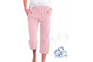 MaMiDay Linen Capri Pants for Women Drawstring Waisted Pants Summer Casual Loose Wide Leg Trousers Cropped Pants with Pockets