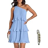 Yazinie Cute Summer Mini Dresses for Women Off The Shoulder Dress Bohemian Ruffle Layered Flowy Dress