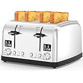 Toaster 4 Slice,Ultra-Clear Led Display, Dual Control Panels With Independent Settings,Retro Stainless Steel Toater with 6 Sh