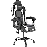 OS MOTOR Gaming Chair with Headrest and Lumbar Support, Ergonomic High Back Office Chair, Racing Style Executive Computer Desk Chair, Leather Adjustable Swivel Task Chair for Home Office (White)