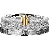 WFYOU 3PCS Stainless Steel Imperial Crown Bracelets for Men Gold Roman Numeral Bangle Bracelet Adjustable Cuff Bracelet Mens Luxury Jewelry Gifts