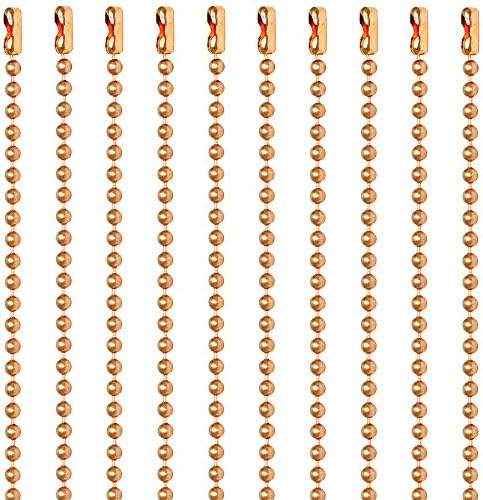 Ball Chain Number 3 Copper Ball Chain - 30 Inch Beaded Chain Necklace - 2.4 mm in Diameter - 10 pcs. with Attached Connector