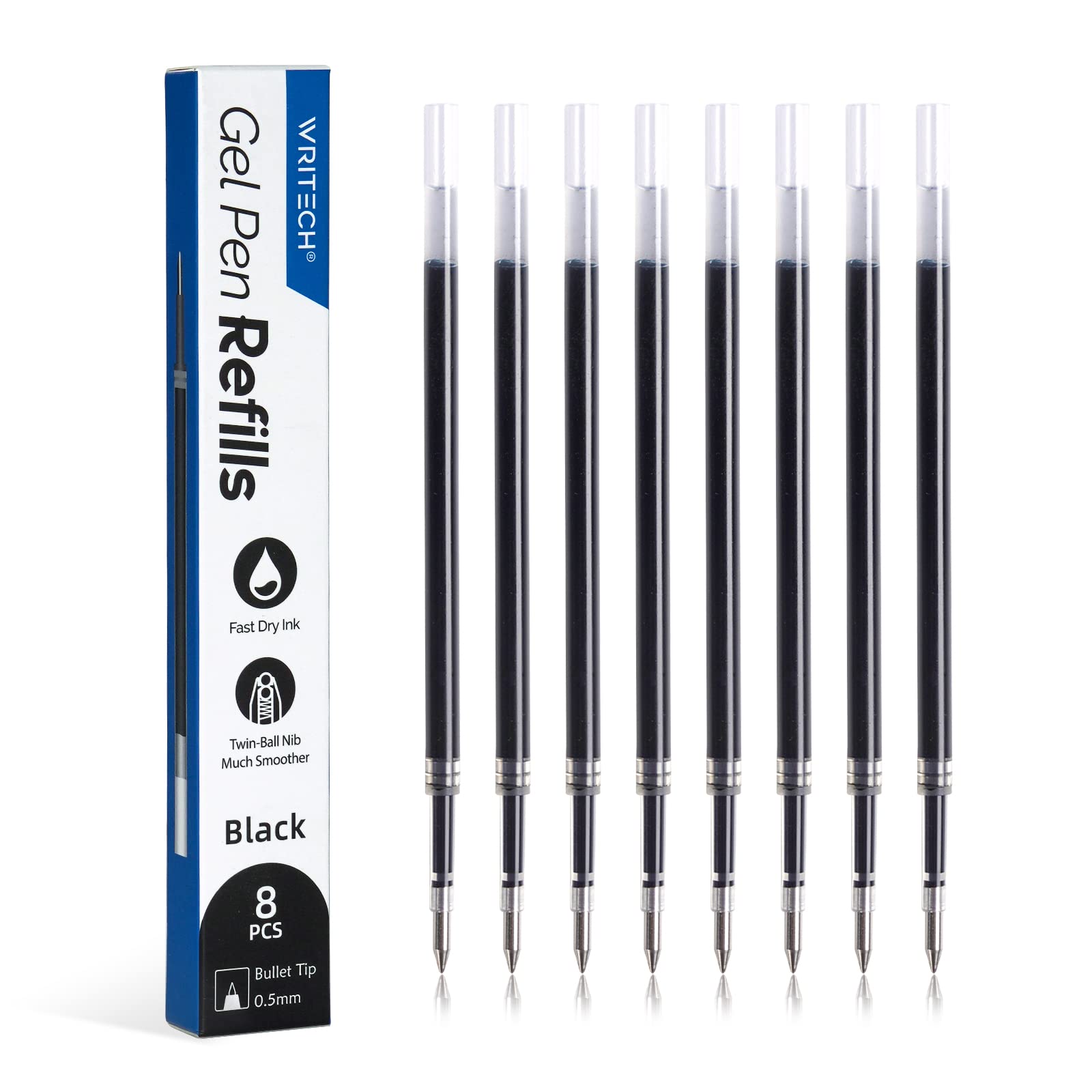 Photo 1 of Writech Liquid Gel Pen Refills: Fine Point 0.5mm Black Ink Twin-Ball Nib Refill Multi-Compatible with Retractable Click Pens Quick Dry Smooth No Smear Smudge for Writing Sketching & Taking Notes 8ct