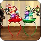 Yean Christmas Tree Headband Light Up Christmas Tree Tinsel Glow Hat Holiday Costume Accessories for Women and Girls(Pack of 2)