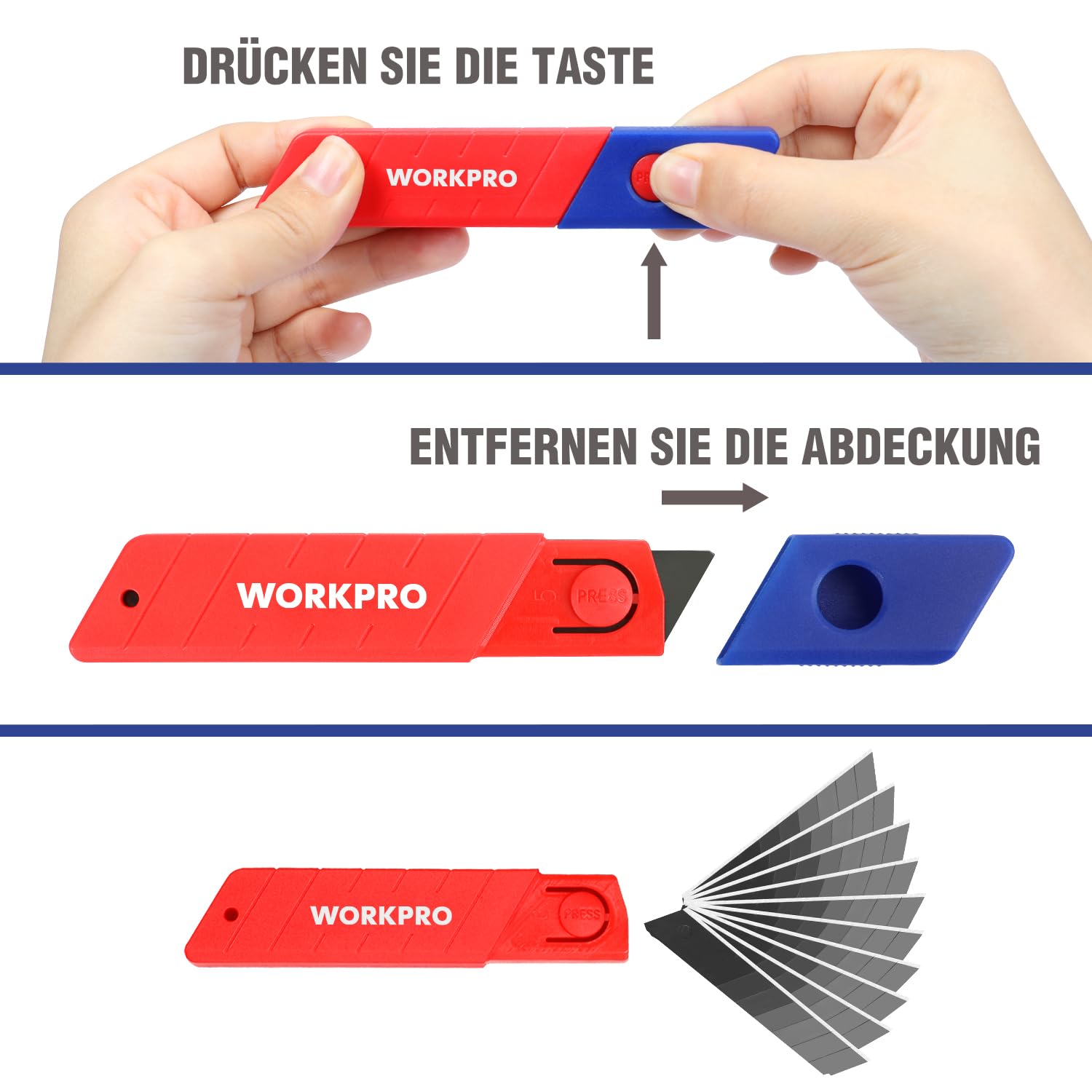 WORKPRO Cuttermesser Klingen 18mm 100 Stück für Profis, gehärtet & extrem scharf Ersatzklingen aus SK5, Abbrechklingen für Teppichmesser Cuttermesser inkl. 10 unabhängige Box 2