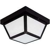 Maxxima 9" Black LED Outdoor Porch Ceiling Light Fixture - Features Frosted Lens, 3000K Warm White, 1,000 Lumens, Wet Rated, 