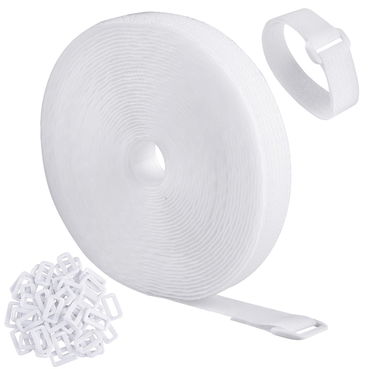Photo 1 of WSZJINB 32Ft x 0.8In adjustable Cable Straps with Buckles, Free Cut Length, Reusable Fastening Cable Ties, Hook and Loop Securing Strap for Cable Tidy, Wire Management, Cord Organiser, white