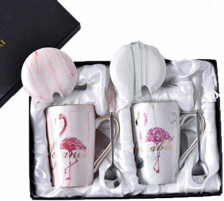 HMShun Mug Coffee Cup Ceramic with lid Spoon Cup Wedding Wedding Gift Box Set Couple Pair of Cups a Pair of Cups@Flamingo 2