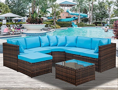 UPC 843438106674, Leisure Zone 5-Piece Patio Furniture Set Outdoor Sectional Conversation Set with Soft Cushions (Cushion Blue)