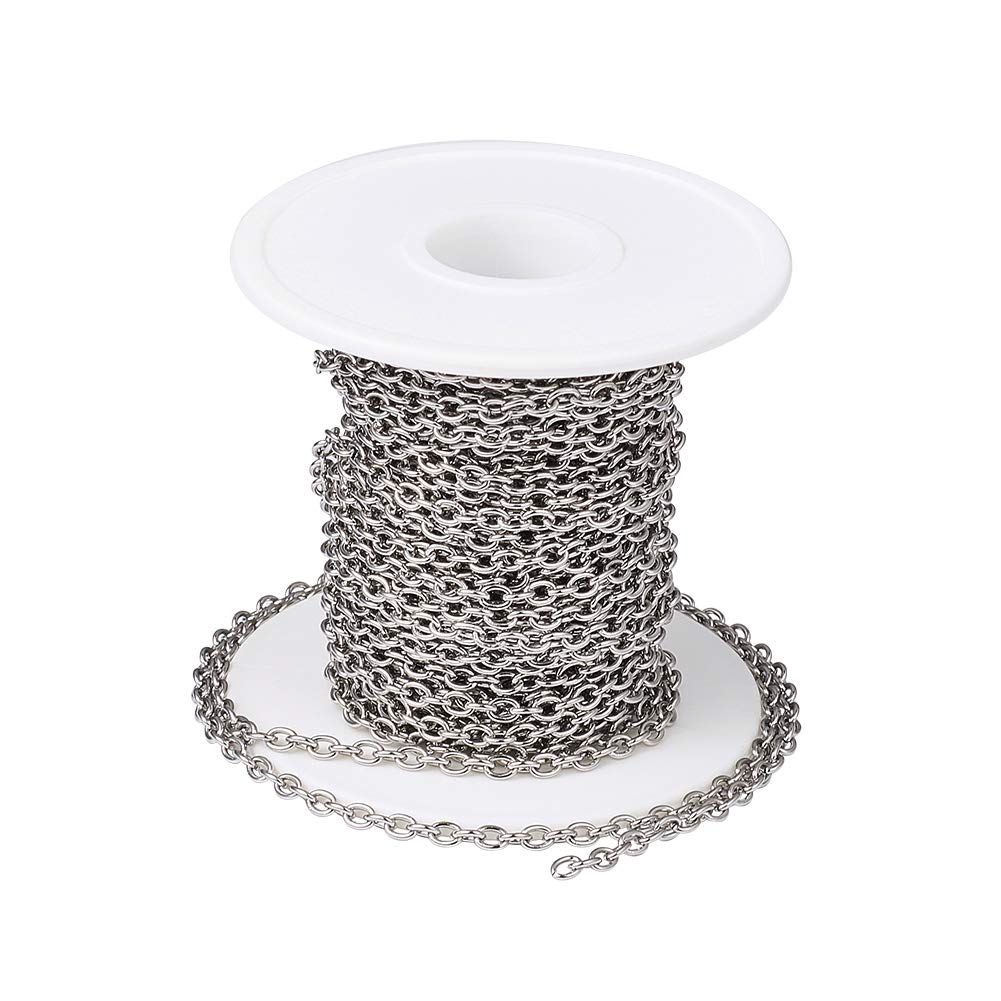 Photo 1 of PandaHall 32.8 Feet Stainless Steel Cable Cross Chains with Spool 4x3x0.8mm Unwelded Oval Link Necklace Bracelet Pendant Jewelry Making Chains