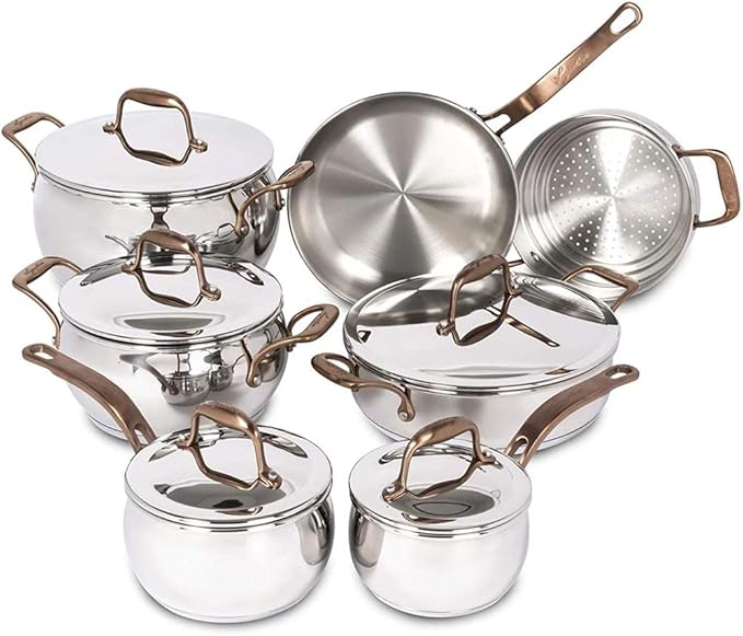 Lagostina L415629612 12 Pieces Premium Bronze Elegance Stainless Steel, pots and Pans Cooking