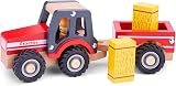 Woet Wooden Tractor with Trailer Hay Bales Kids Farm Playset First Driver