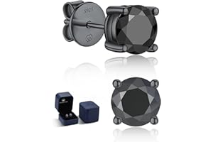 MomentWish Black Moissanite Stud Earrings, Moissanite Earrings for Women Men, D Color VVS1 Simulated Diamond 925 Sterling Silver Solitaire/Halo Studs