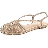 PIZZ ANNU Women's Sophia Braided Flat Sandals Comfortable Memory Foam Walking Shoes Summer Gladiator Slingback Ankle Strap Strappy Sandals