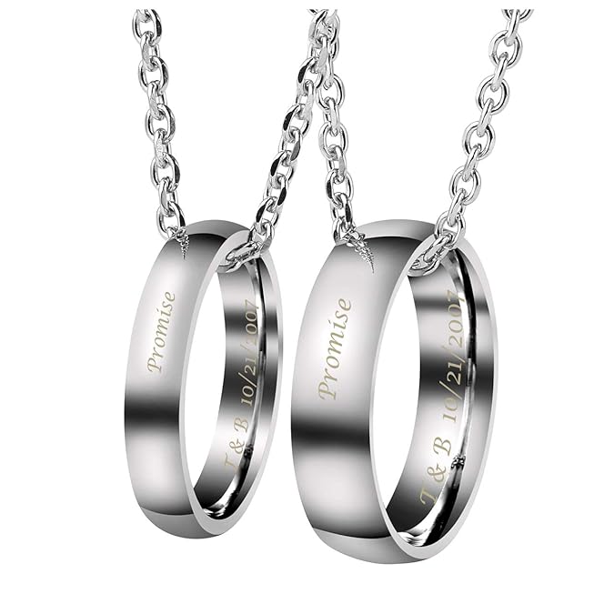 Zysta Gravur 2PCS Pärchen Kette- Edelstahl Damen Herren Ringe Anhänger Paar Halskette mit Gravur für Paare Liebhaber