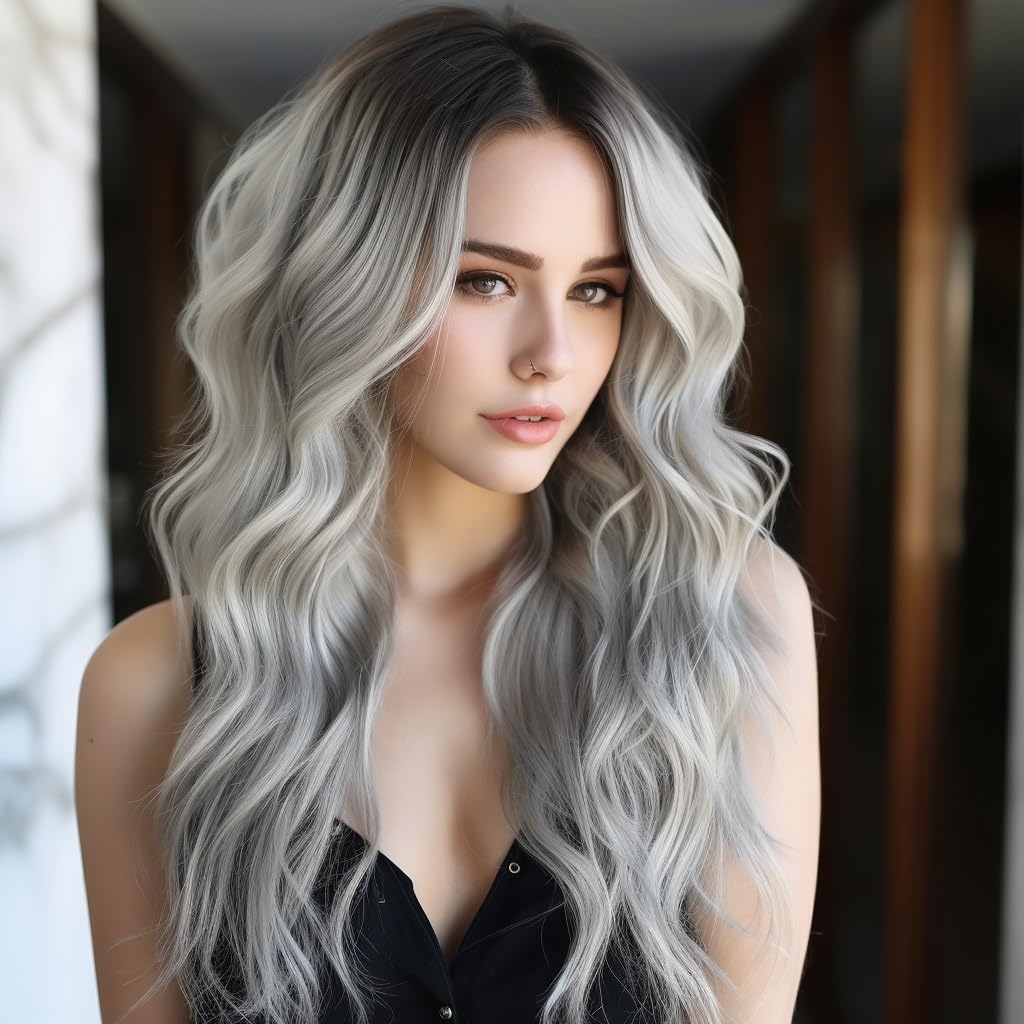 BERRYLION Long Gray Wigs for Women Ombre Grey wigs for Black Women Synthetic Wigs for Women 23inch — image 1
