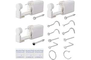 YWDKJGS 3 Pack Nose Piercing Kit, Disposable Safety Self Nose Piercing Gun with 10 Piece Nose Rings Studs, Home Nose Percingi