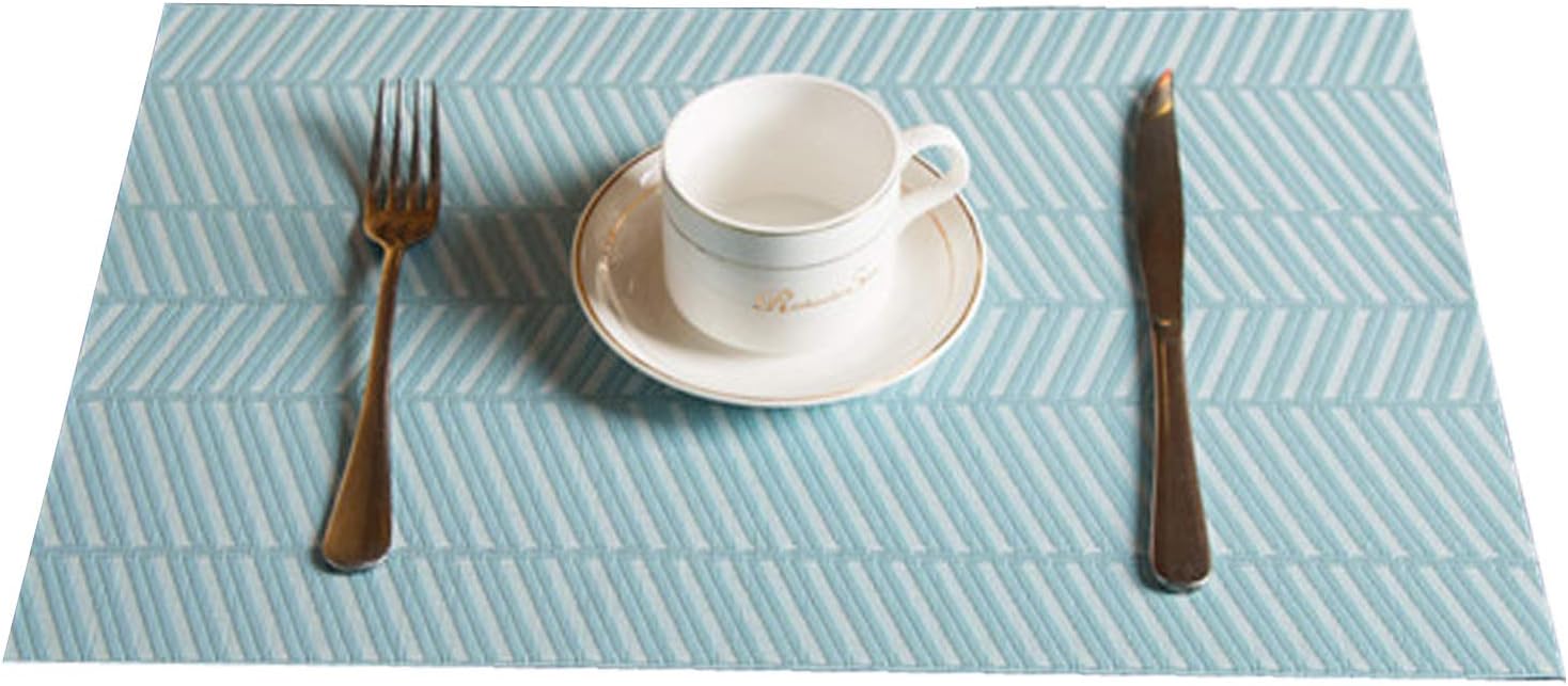 Table mats Set of 6 Stain Resistant Heat Insulation Non-Slip Washable Placemats by 30X45CM, Light Blue