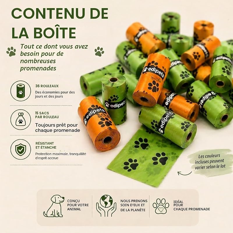 , Sac a Crottes Chien, 36 Rouleaux / 540 unités, Extra Épais, Étanche, Pour Chiens, Animaux de Compagnie, non Parfumés (36 Rouleaux / 540 unités)