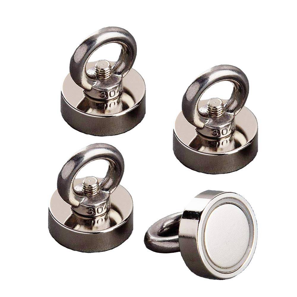 Mutuactor 4 PC Magnets Fishing Round Strong Powerful Pulling Force 23KG Neodymium Magnets Salvage Permanent Magnetics in Water or Hanging Organizer Indoor