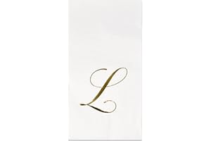 Gift Boutique 100 Gold Monogram Guest Napkins Letter L Disposable Paper Pack Elegant Metallic Golden Foil Dinner Hand Napkin for Bathroom Powder Room Wedding Holiday Baby Shower Decorative Towels