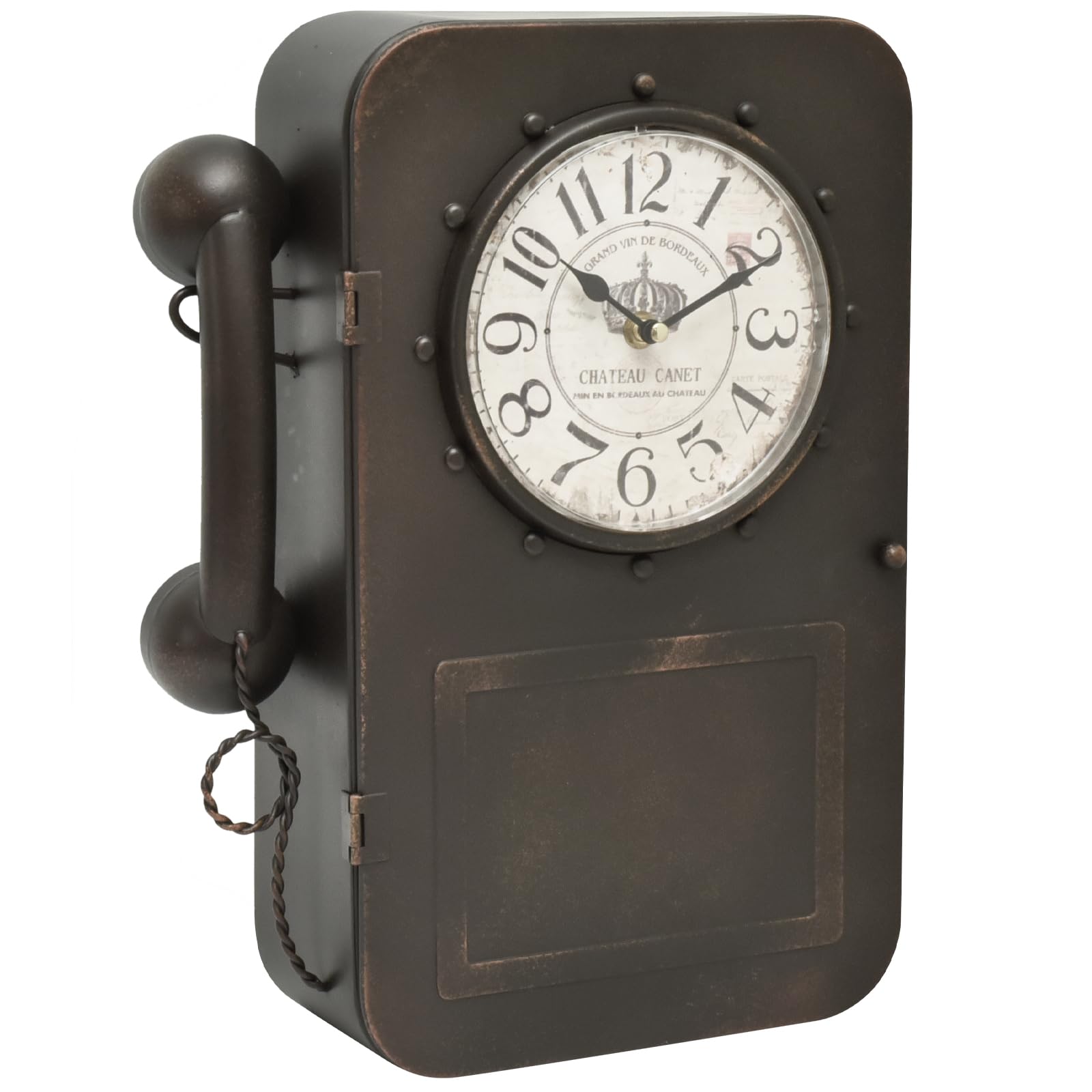 Antique Wall Clock Vintage Clock with Hidden Storage Compartment, Little Brown Black Telephone Wall Clock,Large Retro Style Vintagel Clock