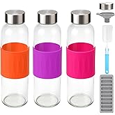 Zukro 18 oz Glass Water Bottles with Lids, 3 Pack Leak Proof Juice Bottles With Stainless Steel Cap for Juicing, Smoothie, Reusable Clear Drinking Jar with Silicone Sleeve for Homemade Beverages