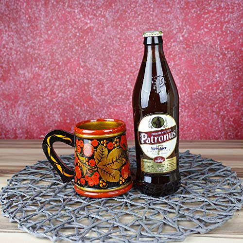Khokhloma-Bierkrug-Hand-Made-in-Russland-Traditionelles-Geschirr-Vintage-Retro-Klassiker-Hohloma-gemalt-sowjetischen-Volkskunst-Geschenk-Naturholz-lackiert