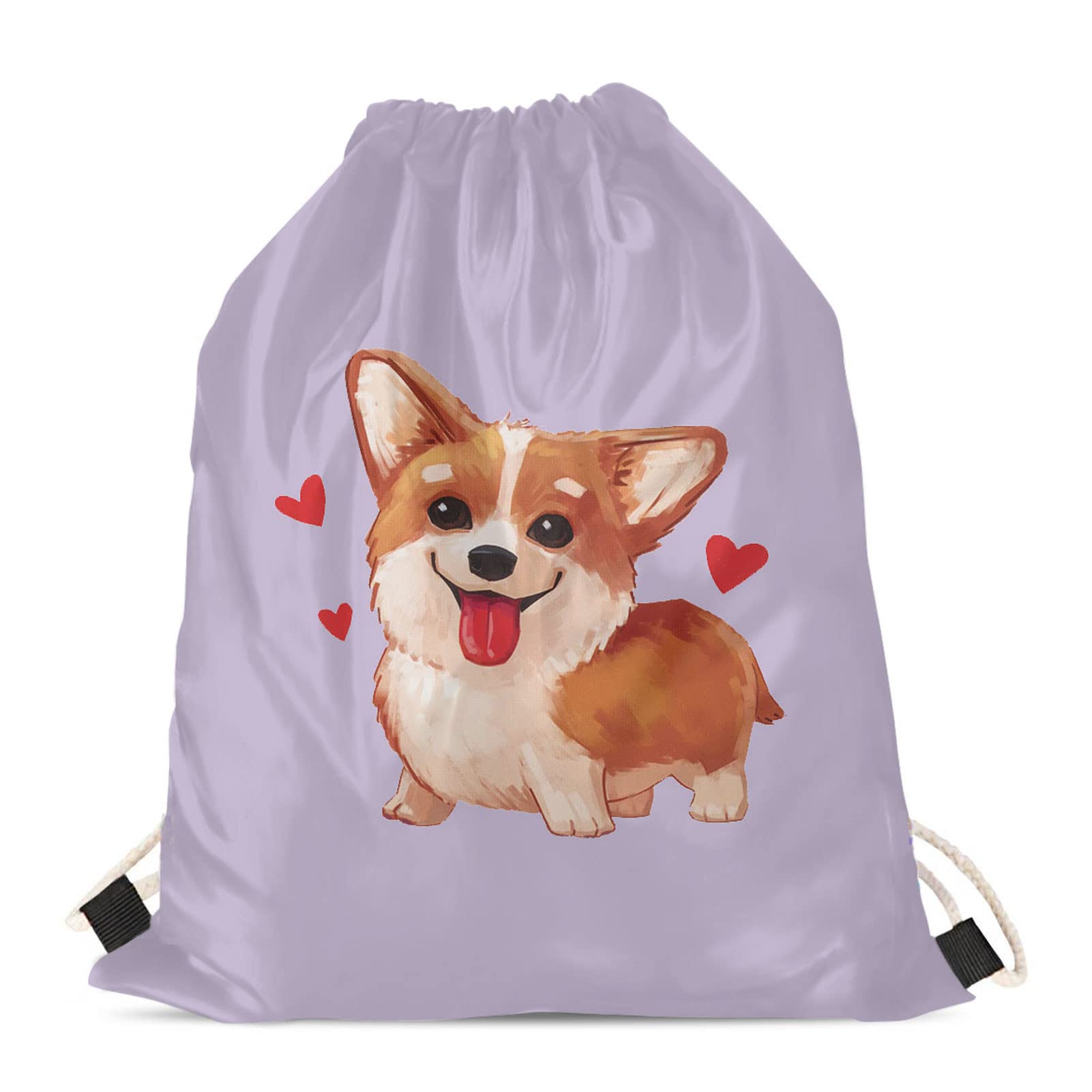 HELLHERO Corgi Gifts for Women Girls Drawstring Bag String Backpack School Bookbag Cinch Sackpack Travel Holiday Gym Yoga Sports Outdoor Purple Storage Pouch