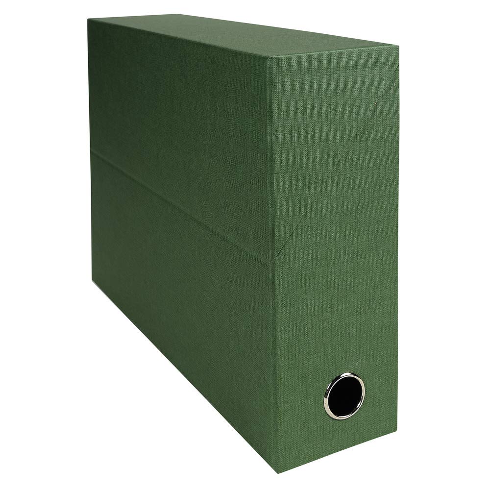 Exacompta - Ref 89523E - Canvas Transfer Box - 250 x 330mm in Size, Suitable for Storing A4 Documents, 90mm Spine, Metal Finger Hole, Spine Label - Green