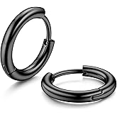 MILACOLATO G23 Solid Titanium Hoop Earrings Implant Grade Hypollergenic Small Huggie Hoop Earrings Hinged Sleeper Cartilage Earrings for Women Men Silver Black 14K Gold Plated 8mm 10mm 12mm