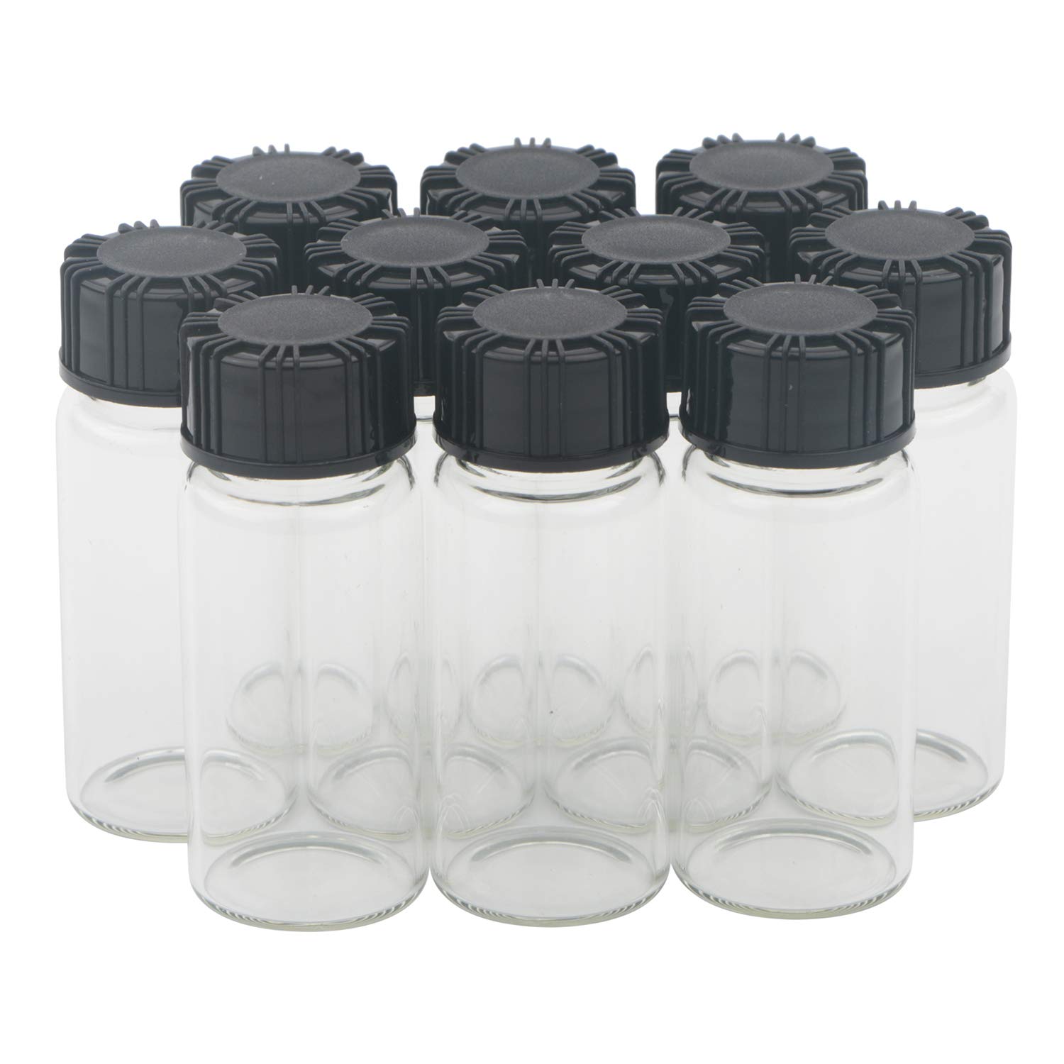 Rowiz 10PCS 10ml (0.35 Oz) Clear Small Glass Bottle Liquid Sampling Sample Bottle glass bottle with Black Screwcap