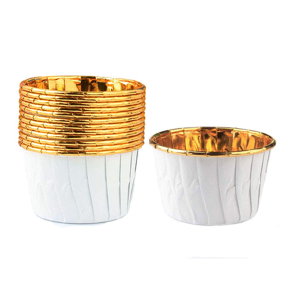 Spesh 50 Pcs Cupcake Cases Disposable Muffin Liners Foil Cupcake Cups Oil Proof Baking Cups for Birthday,Wedding,Christmas(White-Gold)