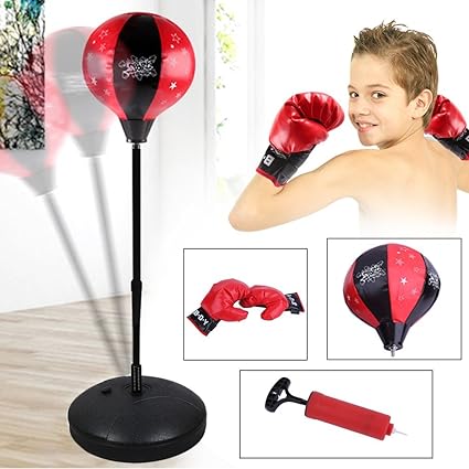 Alter-K-DJ Punchingball Set mit Boxhandschuhen & Pumpe - Boxsack-Set - Höhenverstellbar von 72 bis 108 cm, Kinder