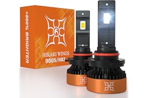 HIKARI WINGS 9005 Foglight Bulbs, 50000LM Super Bright, 6000K Cool White HB3 Light Bulb, IP68 Waterproof, Pack of 2