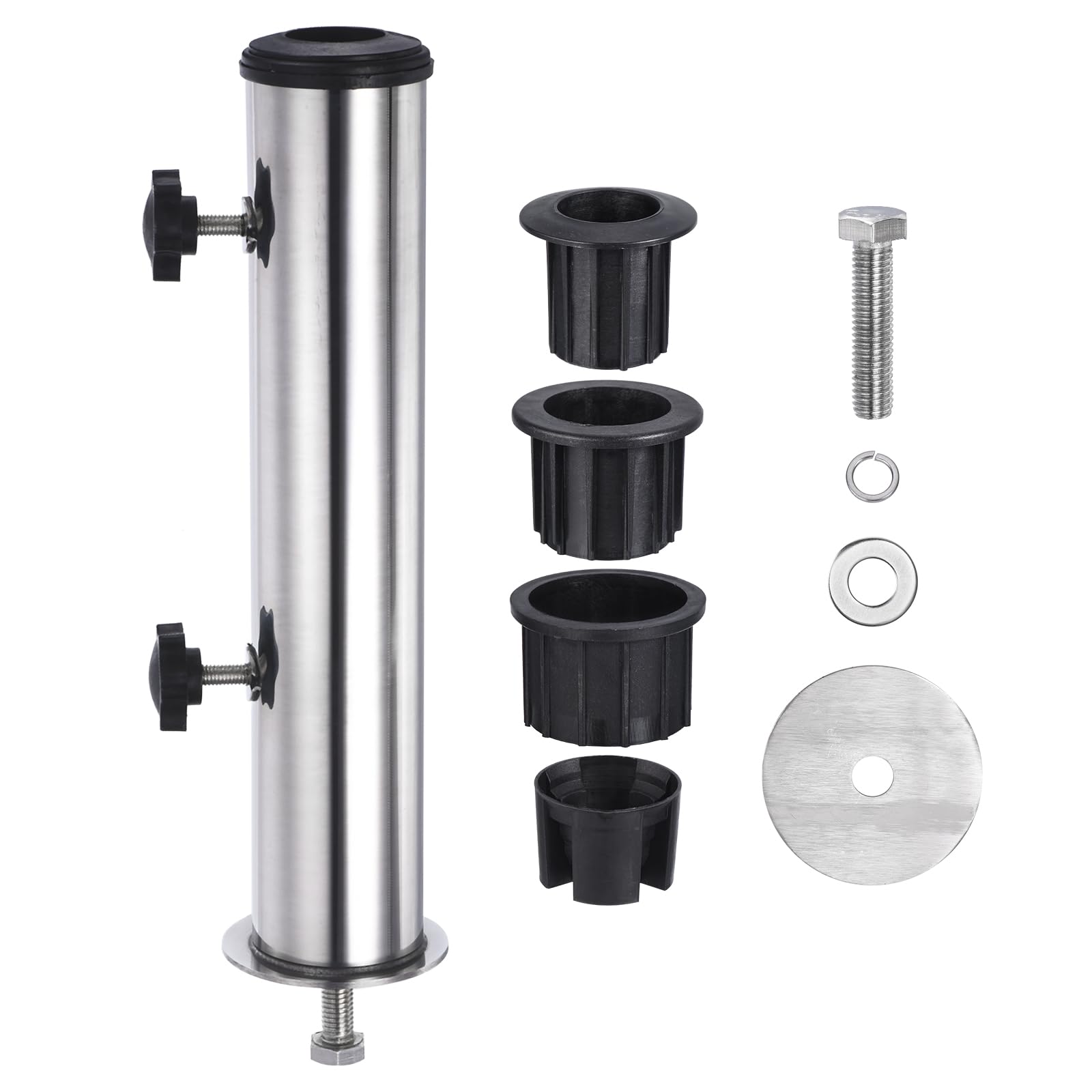 PATIKIL Stainless Steel Umbrella Base Pole Mount Stand Set - Table Bracket for Outside Backyard Balcony, Silver