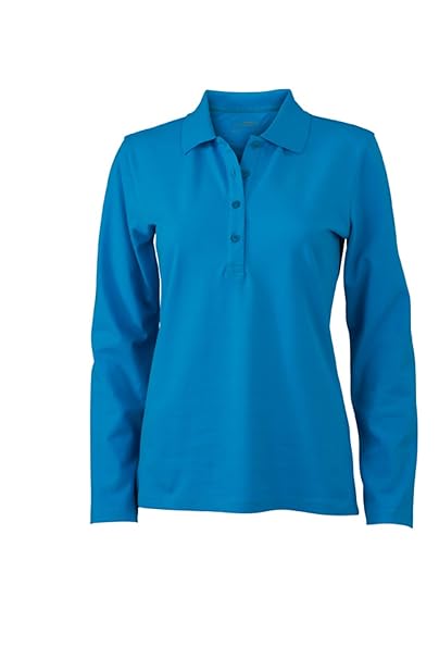 Damen Langarm Poloshirt, türkis - James & Nicholson (TürkisTick)