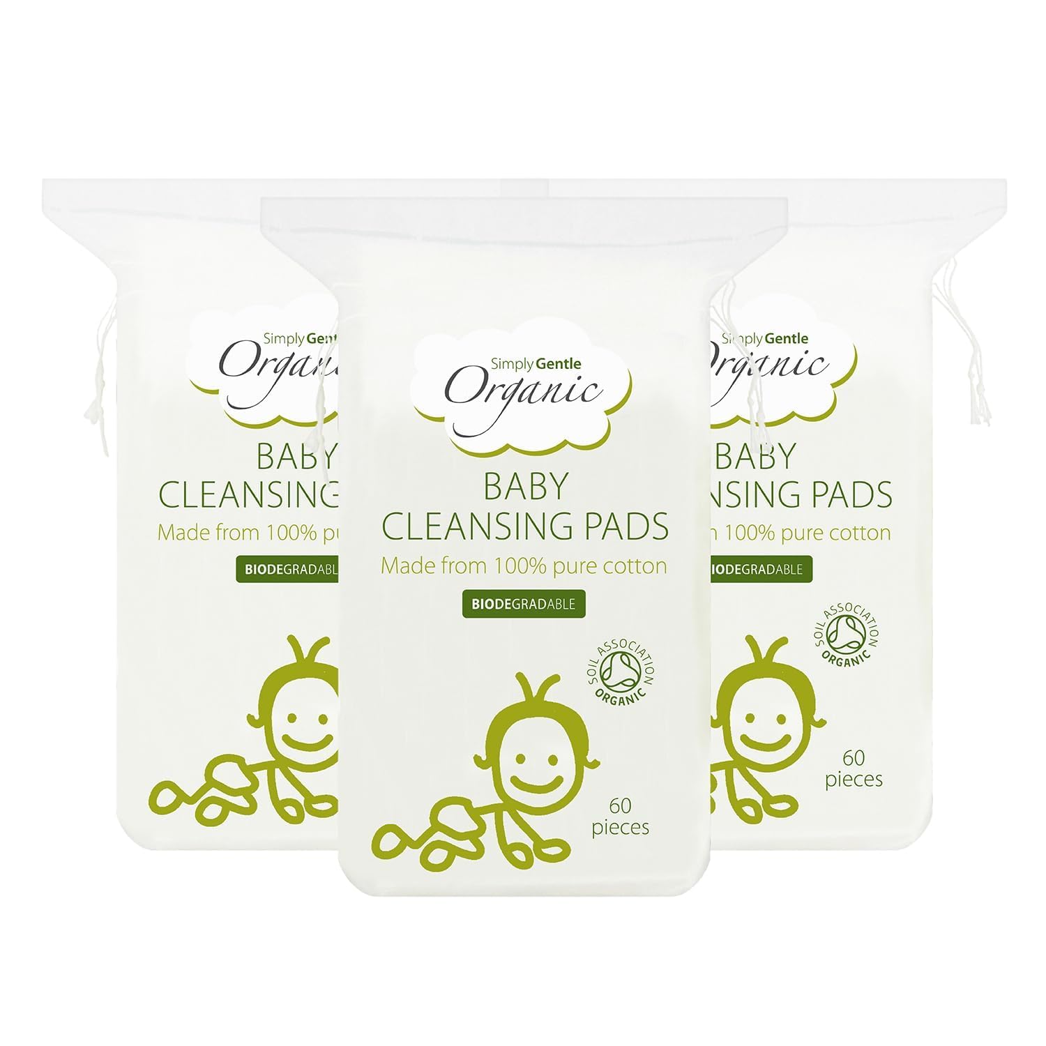 Simply Gentle Organic Cotton Baby Pads – Ultra-Soft, Lint-Free & Eco-Friendly | Larger, Absorbent Pads for Makeup Removal & Baby Care | 100% Pure Cotton | Gentle on Sensitive Skin (Pack of 3)