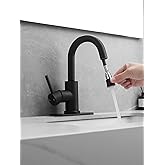 Black Bathroom Sink Faucet with Pull Out Sprayer for 1 Hole,Bar Sink with Pop-Up Drain,Single Handle Small Kitchen Faucet with 4 in Deck Plate,360°Swivel Faucet for Farmhouse Vanity