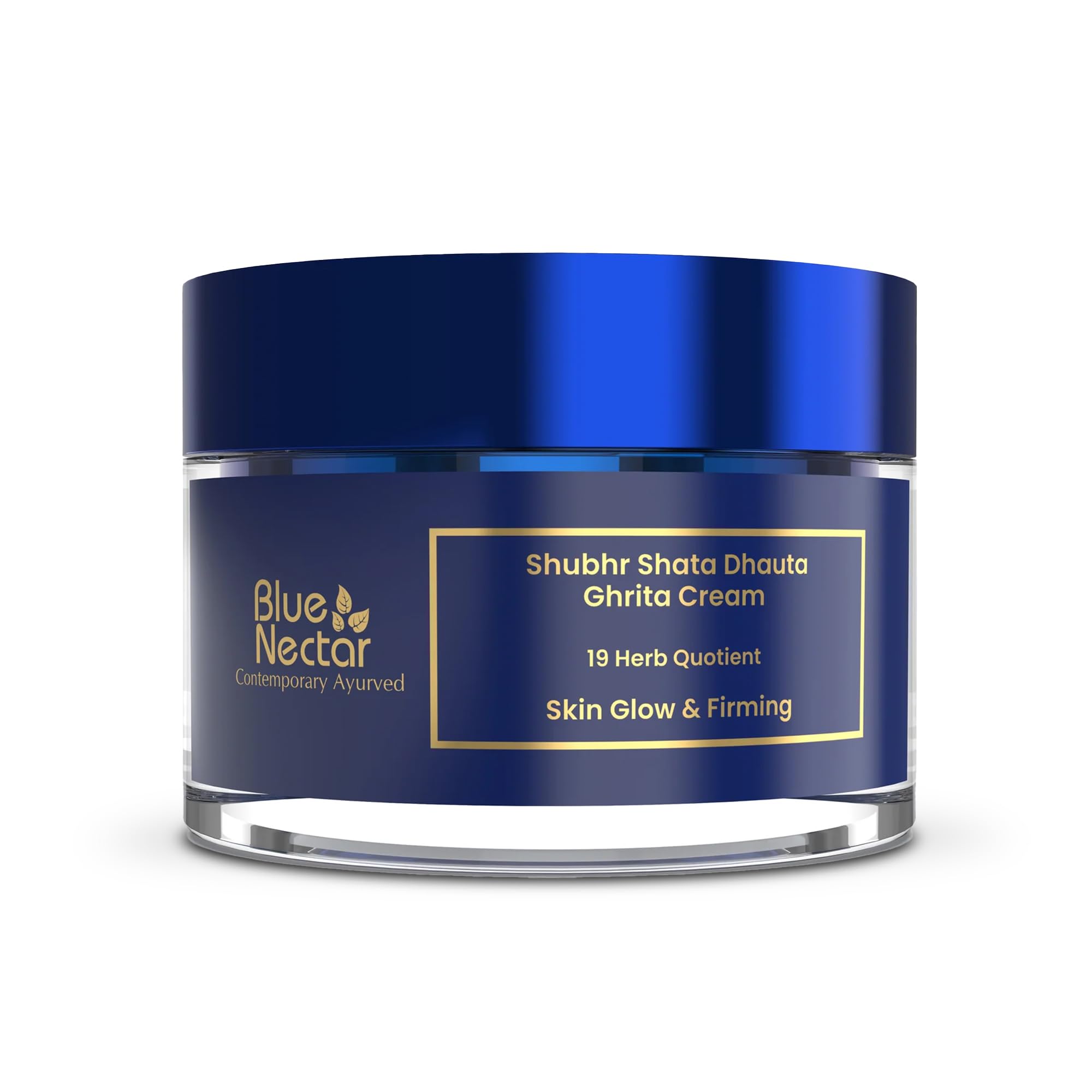 Blue Nectar Shata Dhauta Ghrita Face Cream for Women | 100 Times Washed Ghee Lightweight Face Moisturizer for Women | Truly Natural Face Cream for Glowing Skin (19 Herbs, 50g)