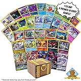 100 Pokemon Cards Featuring - 3 Rares - 3 Foils - 3 Promos - 1 GX! Includes Golden Groundhog Treasure Chest Storage Box!