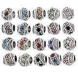 RUBYCA 40Pcs Silver Color Tibetan Charm Beads Crystals Rhinestones fit European Charm Bracelet Mix Color