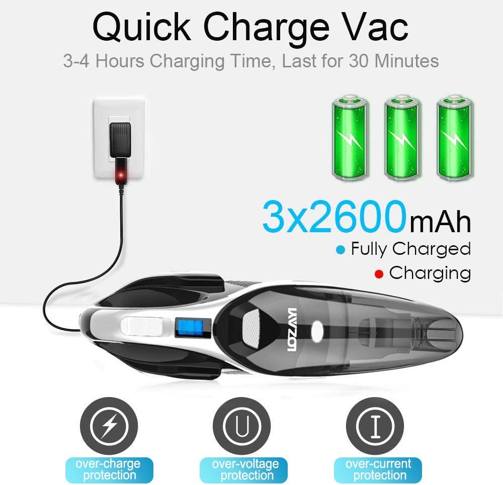 Handheld Vacuum Cordless, LOZAYI Powerful Cyclonic Suction 9KPA Vacuum Cleaner, Portable Hand Vacuum with Stainless Steel HEPA Filter, Li-ion Battery Rechargeable Quick Charge for Home/Car Cleaning -